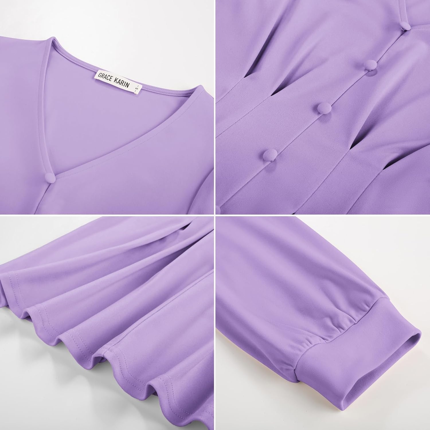 image:imageGRACE KARIN Women Business Casual Tops 2026 Summer Trendy Dressy Blouses 34 Sleeve Peplum Work Shirts V Neck Office OutfitLavender