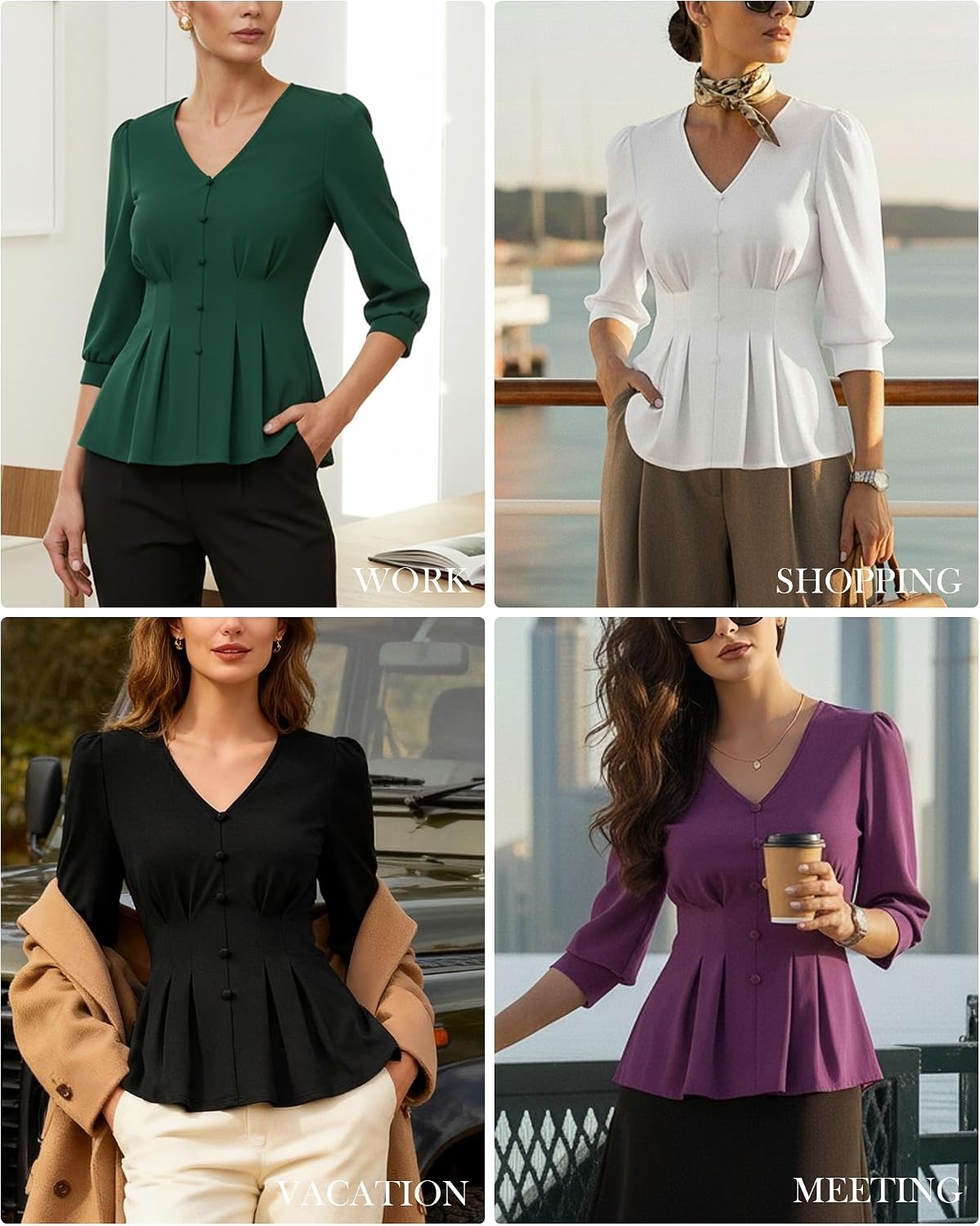 image:imageGRACE KARIN Women Business Casual Tops 2026 Summer Trendy Dressy Blouses 34 Sleeve Peplum Work Shirts V Neck Office OutfitLight Blue