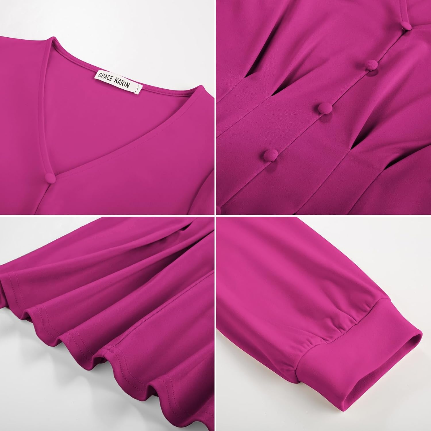 image:imageGRACE KARIN Women Business Casual Tops 2026 Summer Trendy Dressy Blouses 34 Sleeve Peplum Work Shirts V Neck Office OutfitPurple Red