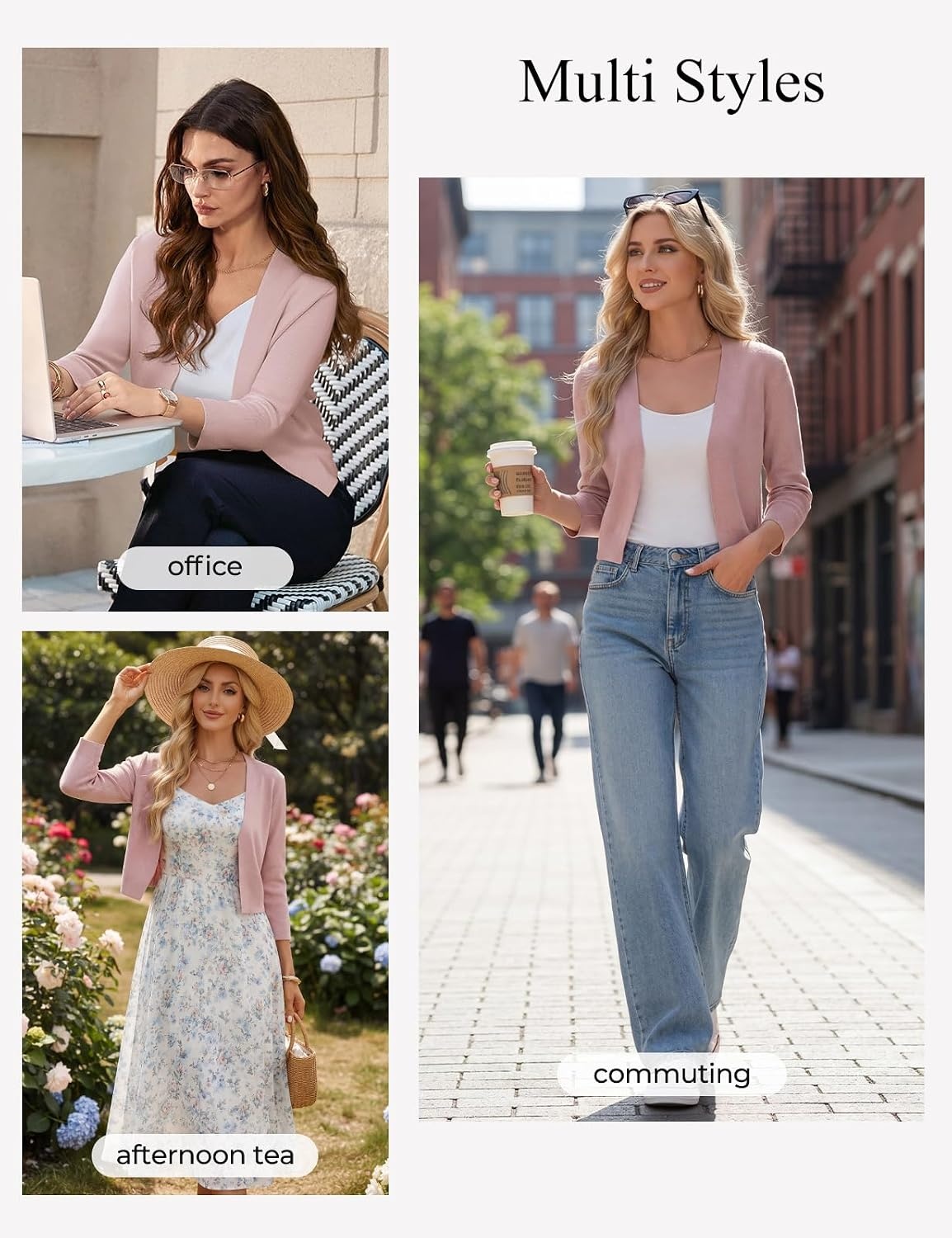 image:imageGRACE KARIN Womens 34 Sleeve Cropped Cardigan Sweater Lightweight Open Front Dressy Causal Shrug Summer OutfitsDusty Pink