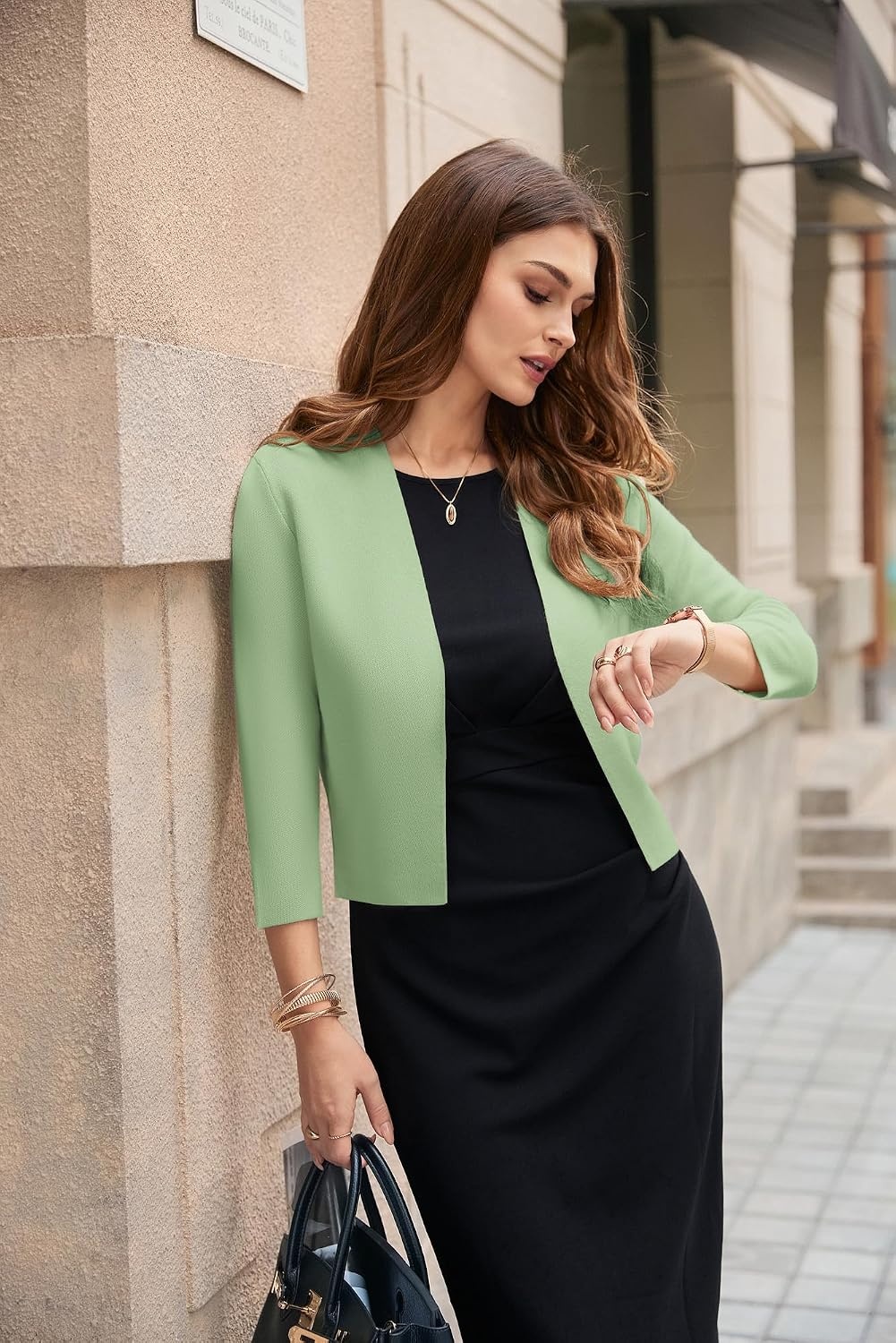 image:imageGRACE KARIN Womens 34 Sleeve Cropped Cardigan Sweater Lightweight Open Front Dressy Causal Shrug Summer OutfitsSage Green