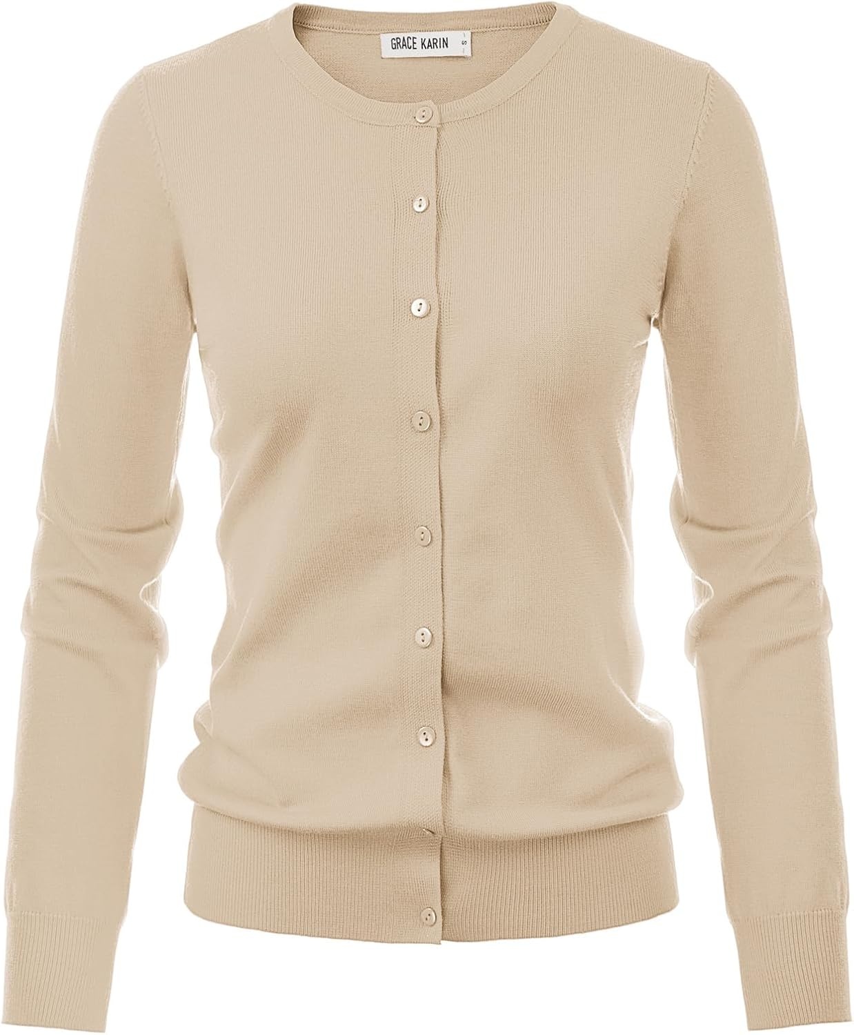 image:imageGRACE KARIN Womens Long Sleeve Knit Cardigan Sweaters Casual Dressy Open Front Button Down Cardigans Summer OutfitsApricot