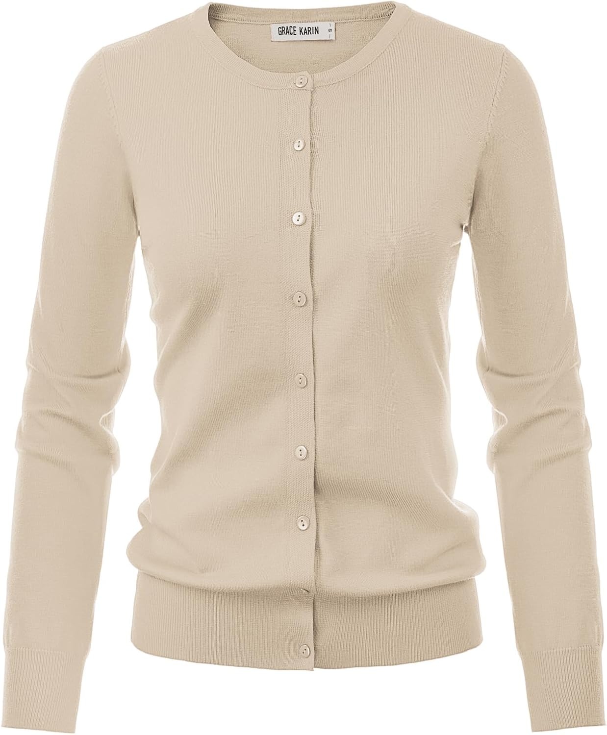 image:imageGRACE KARIN Womens Long Sleeve Knit Cardigan Sweaters Casual Dressy Open Front Button Down Cardigans Summer OutfitsBeige