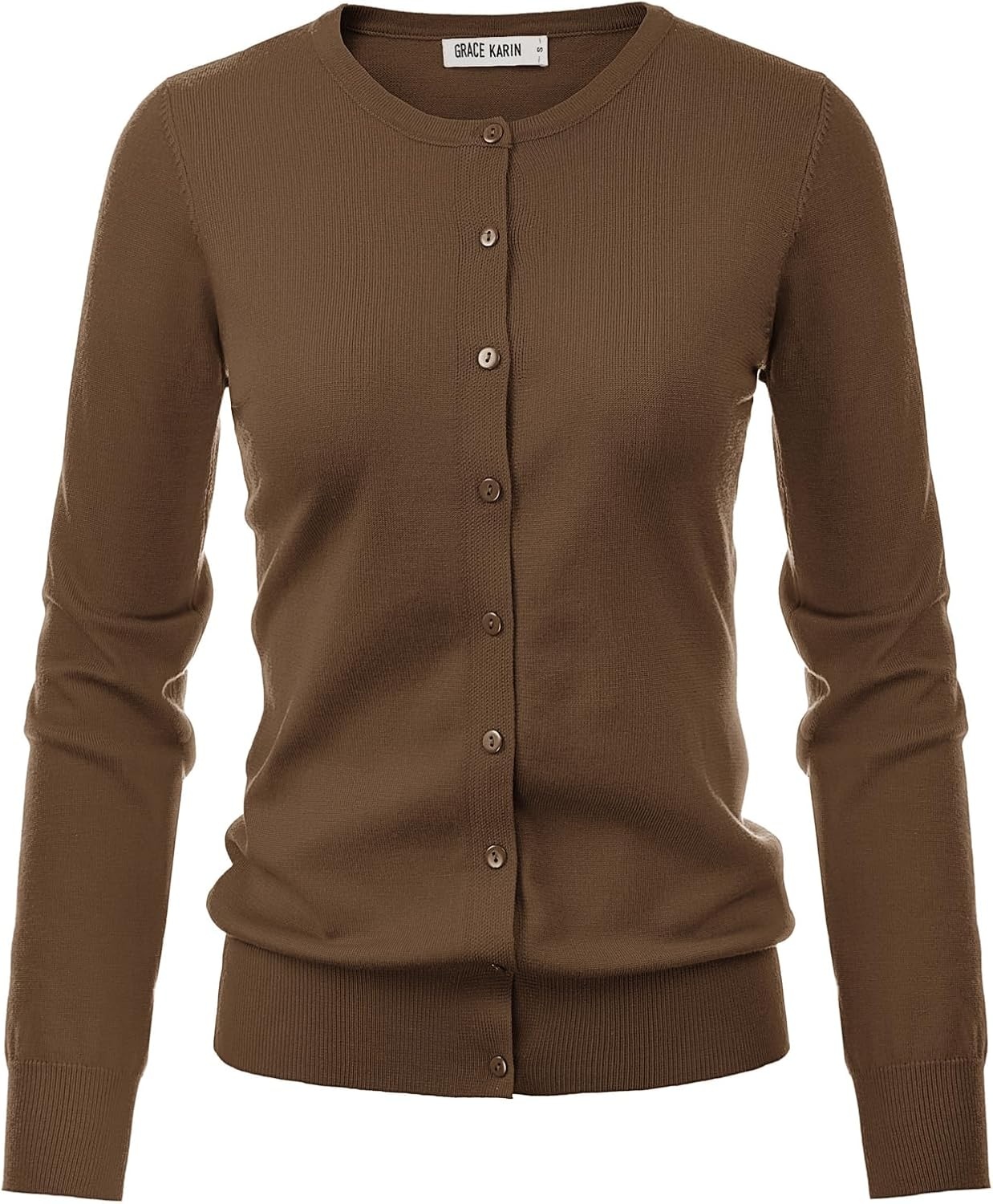 image:imageGRACE KARIN Womens Long Sleeve Knit Cardigan Sweaters Casual Dressy Open Front Button Down Cardigans Summer OutfitsDark Brown