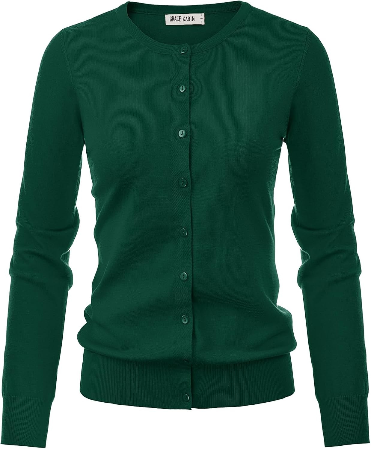 image:imageGRACE KARIN Womens Long Sleeve Knit Cardigan Sweaters Casual Dressy Open Front Button Down Cardigans Summer OutfitsDark Green