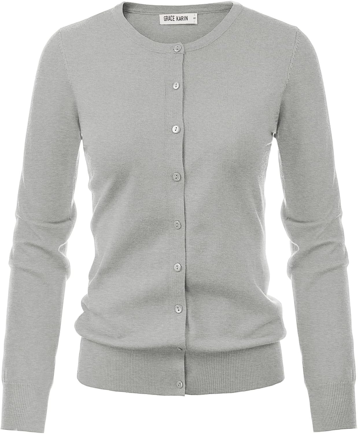 image:imageGRACE KARIN Womens Long Sleeve Knit Cardigan Sweaters Casual Dressy Open Front Button Down Cardigans Summer OutfitsLight Heather Gray