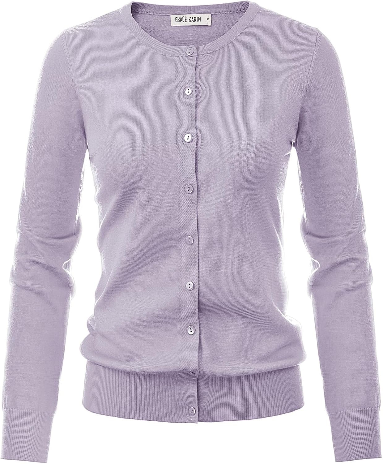 image:imageGRACE KARIN Womens Long Sleeve Knit Cardigan Sweaters Casual Dressy Open Front Button Down Cardigans Summer OutfitsLight Purple