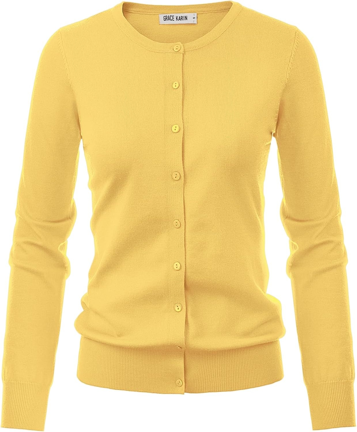 image:imageGRACE KARIN Womens Long Sleeve Knit Cardigan Sweaters Casual Dressy Open Front Button Down Cardigans Summer OutfitsLight Yellow