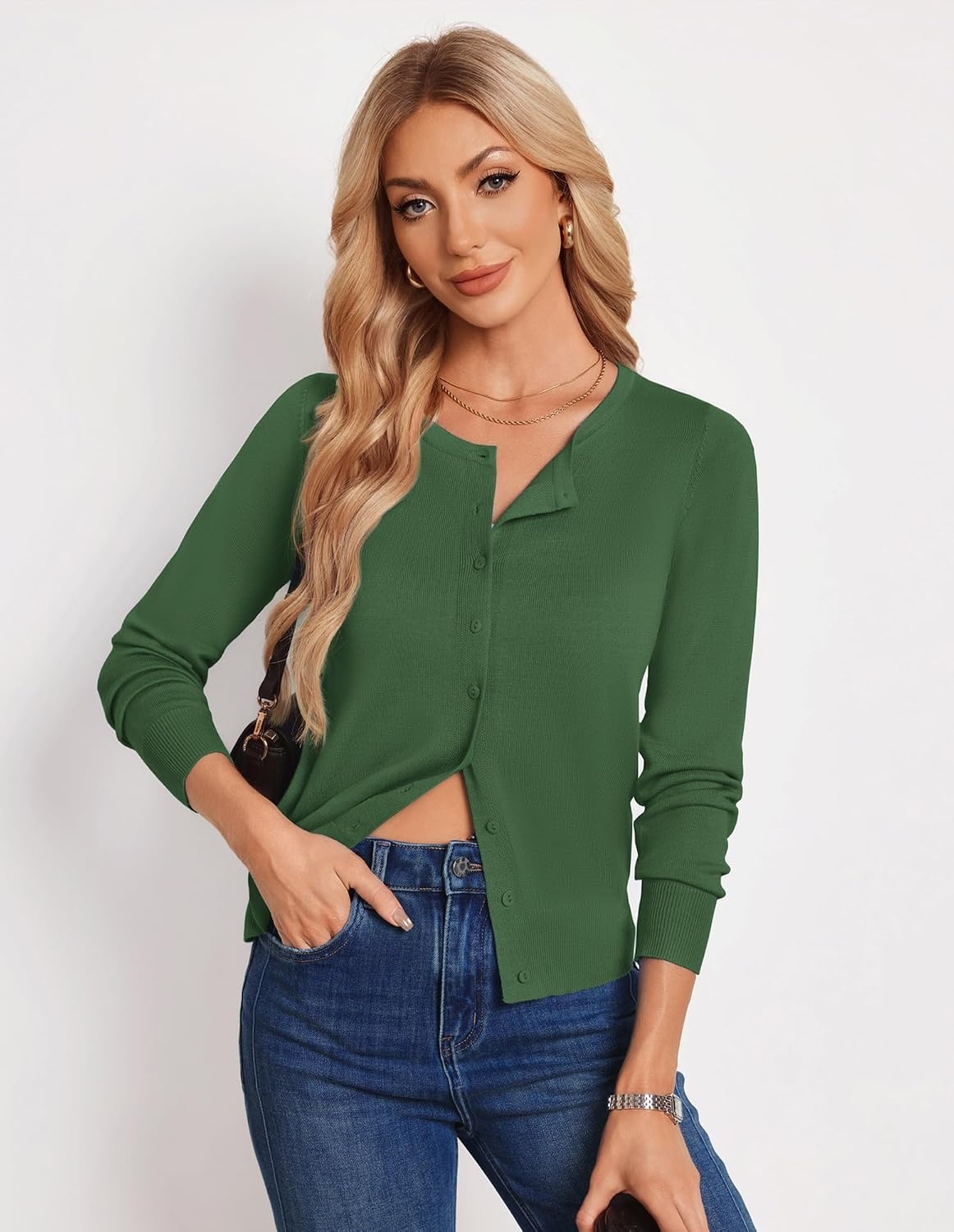 image:imageGRACE KARIN Womens Long Sleeve Knit Cardigan Sweaters Casual Dressy Open Front Button Down Cardigans Summer OutfitsOlive Green