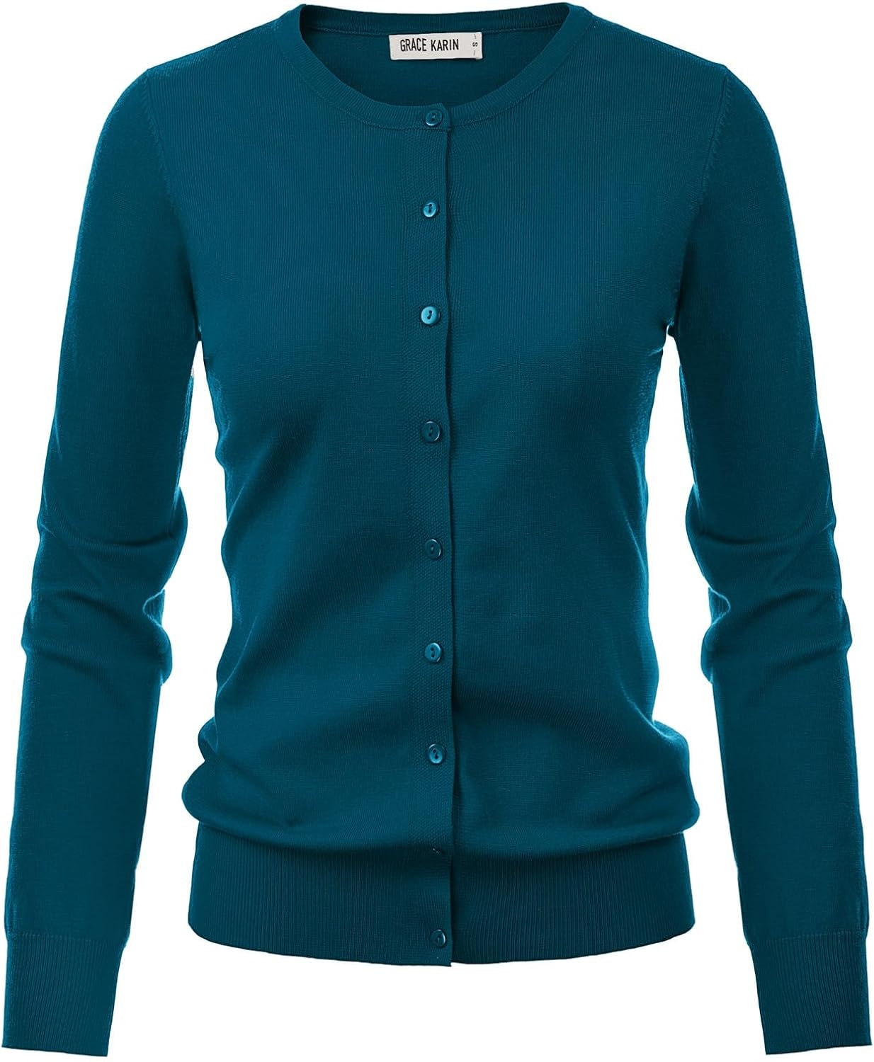 image:imageGRACE KARIN Womens Long Sleeve Knit Cardigan Sweaters Casual Dressy Open Front Button Down Cardigans Summer OutfitsPeacock Blue
