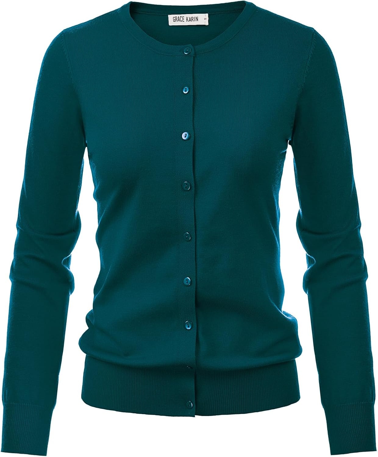 image:imageGRACE KARIN Womens Long Sleeve Knit Cardigan Sweaters Casual Dressy Open Front Button Down Cardigans Summer OutfitsPeacock Green