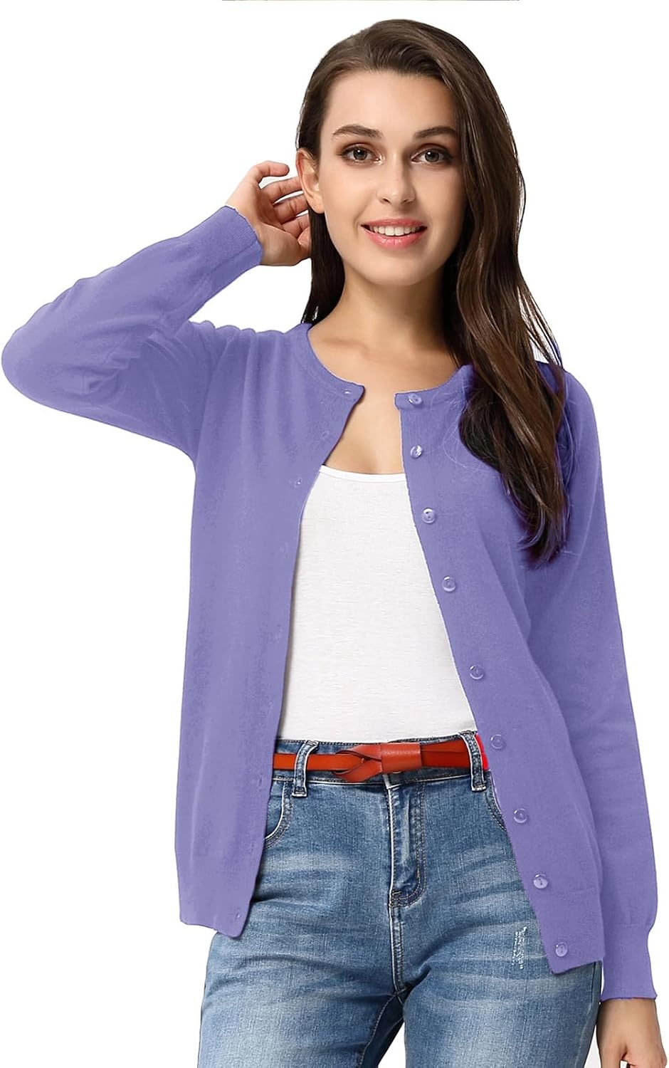 image:imageGRACE KARIN Womens Long Sleeve Knit Cardigan Sweaters Casual Dressy Open Front Button Down Cardigans Summer OutfitsPurple