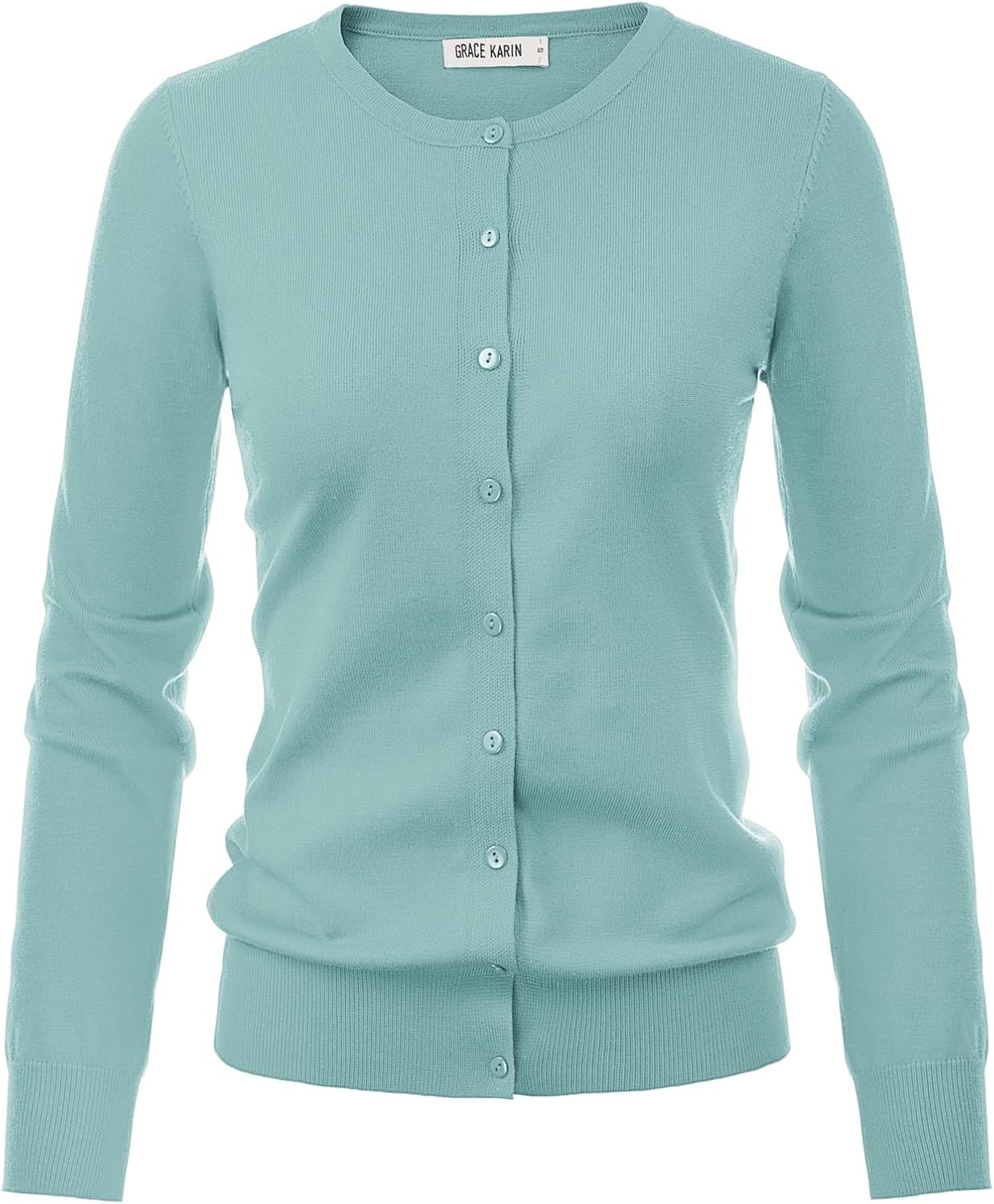 image:imageGRACE KARIN Womens Long Sleeve Knit Cardigan Sweaters Casual Dressy Open Front Button Down Cardigans Summer OutfitsSeafoam Blue