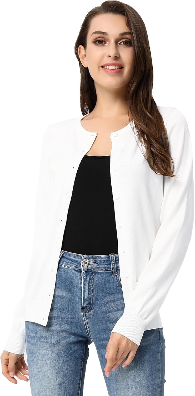 image:imageGRACE KARIN Womens Long Sleeve Knit Cardigan Sweaters Casual Dressy Open Front Button Down Cardigans Summer OutfitsWhite22