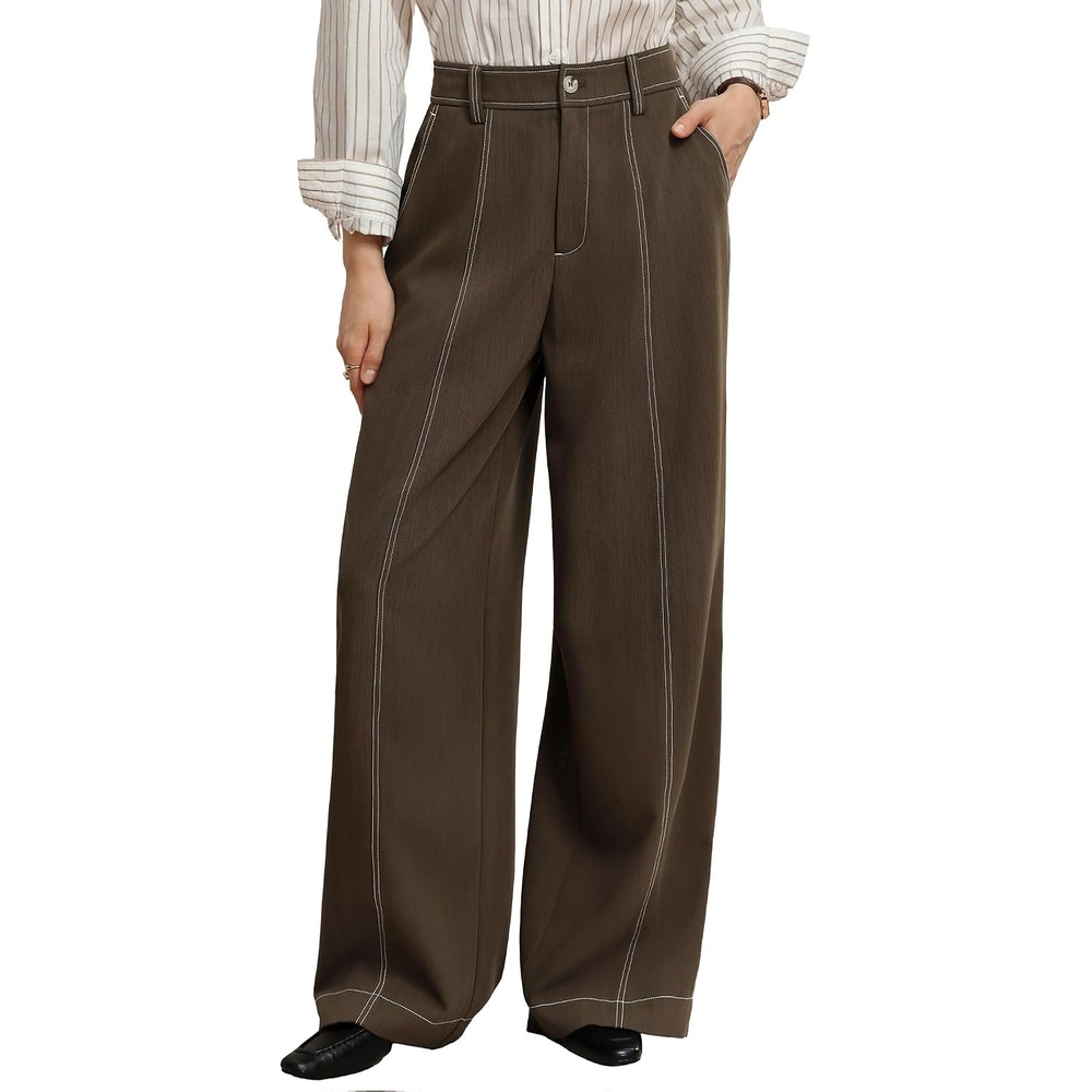 image:imageGRACE KARIN Wide Leg Pants for Women High Waist Dress Trousers Fall Winter Business Office Casual WearDark Brown
