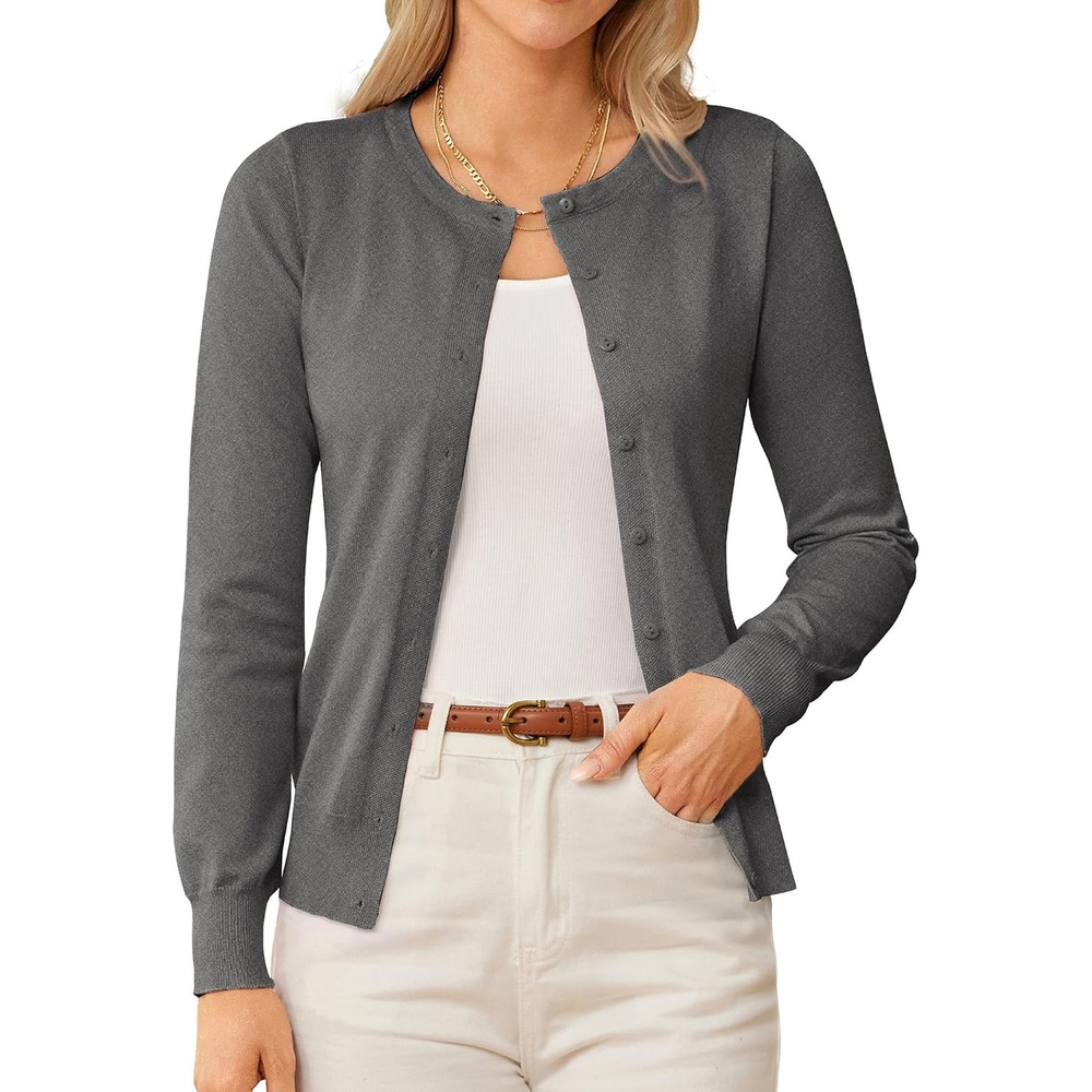 image:imageGRACE KARIN Womens Long Sleeve Knit Cardigan Sweaters Casual Dressy Open Front Button Down Cardigans Summer OutfitsDark Heather Grey