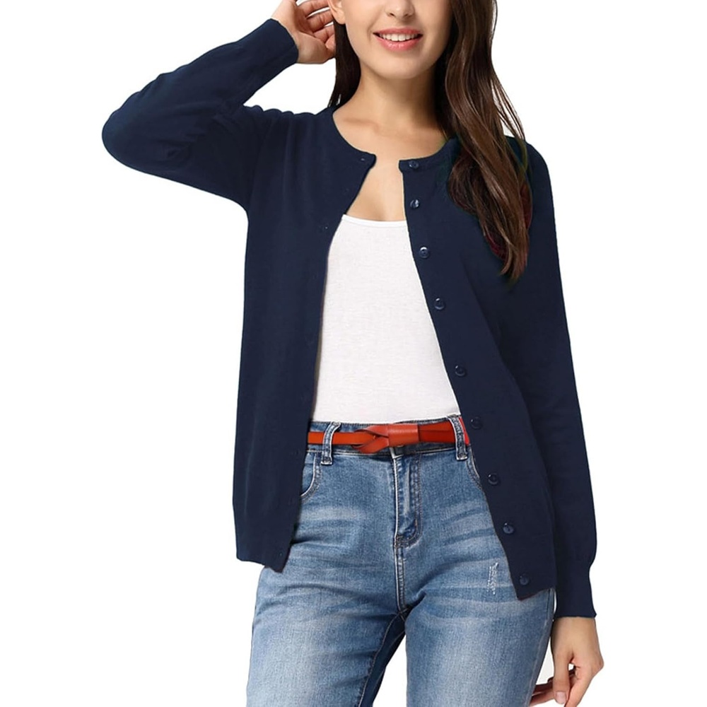 image:imageGRACE KARIN Womens Long Sleeve Knit Cardigan Sweaters Casual Dressy Open Front Button Down Cardigans Summer OutfitsNavy Blue