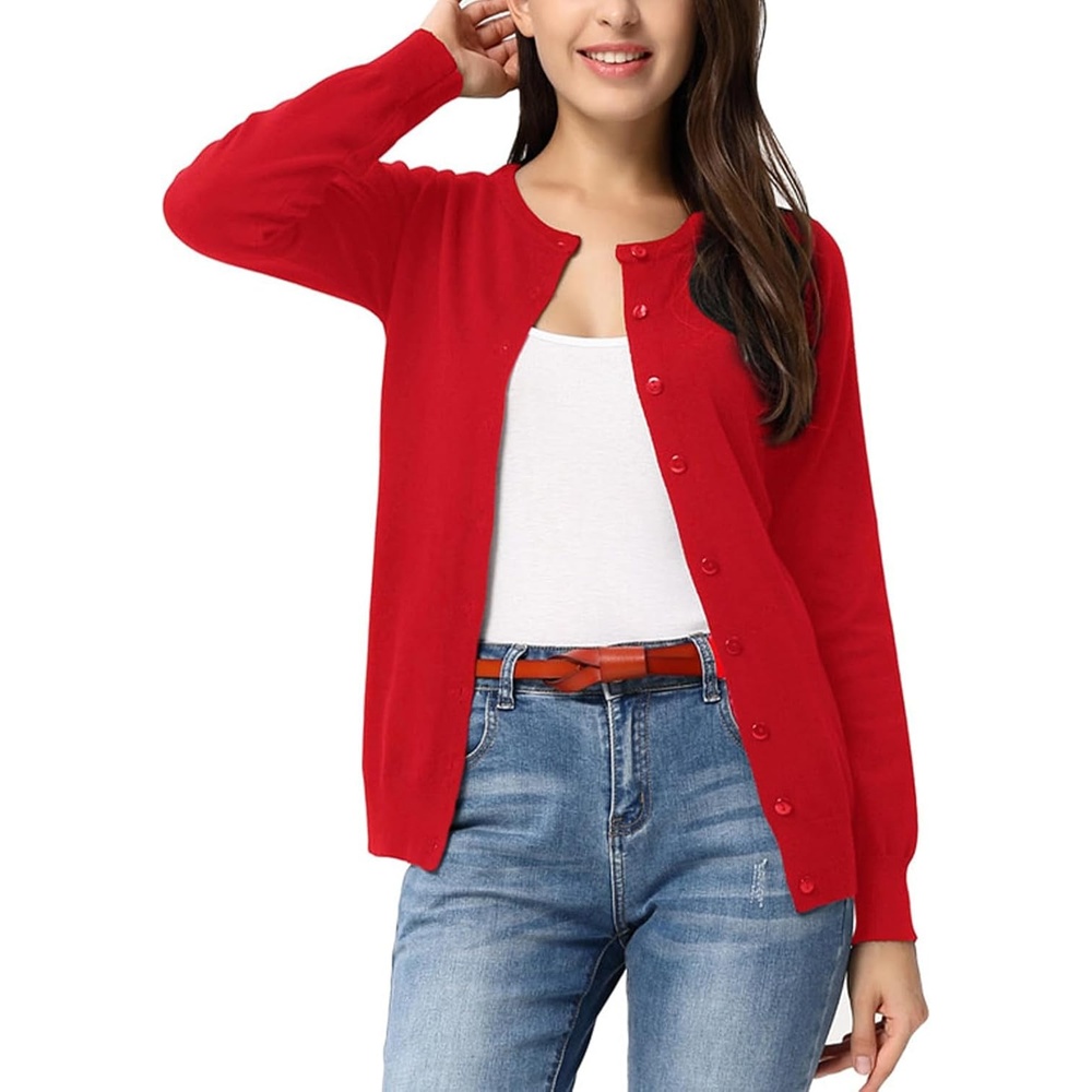 image:imageGRACE KARIN Womens Long Sleeve Knit Cardigan Sweaters Casual Dressy Open Front Button Down Cardigans Summer OutfitsRed
