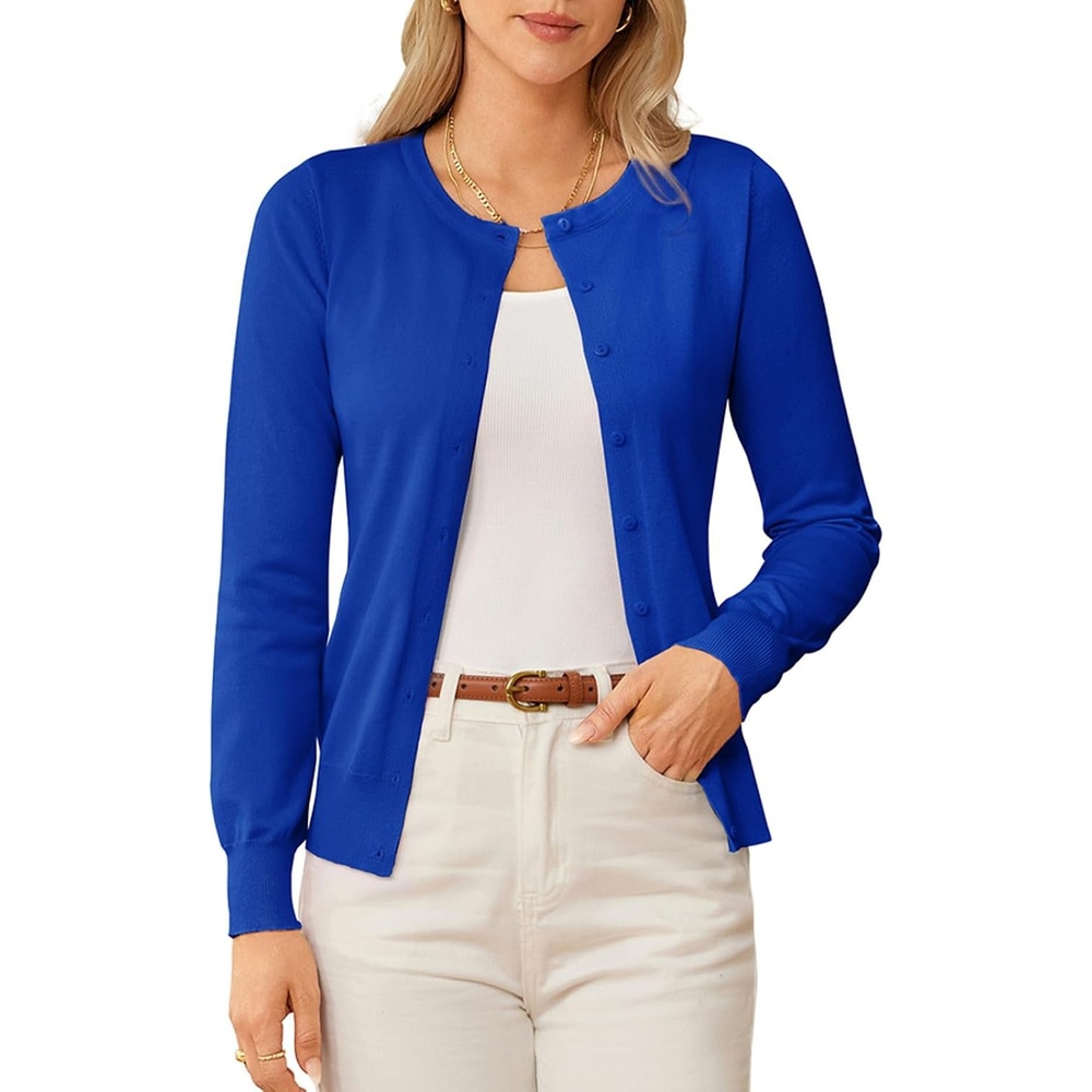 image:imageGRACE KARIN Womens Long Sleeve Knit Cardigan Sweaters Casual Dressy Open Front Button Down Cardigans Summer OutfitsRoyal Blue