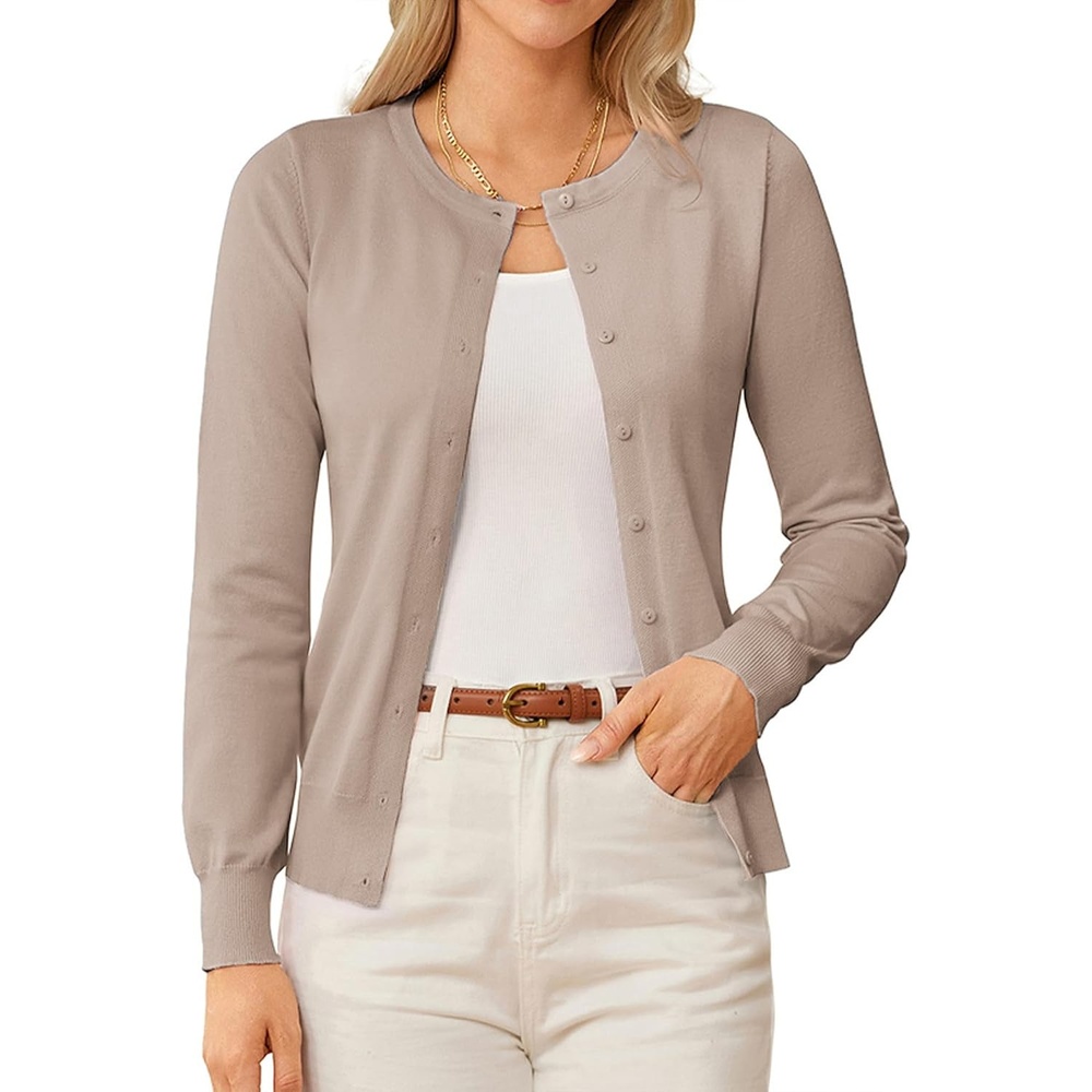 image:imageGRACE KARIN Womens Long Sleeve Knit Cardigan Sweaters Casual Dressy Open Front Button Down Cardigans Summer OutfitsTan