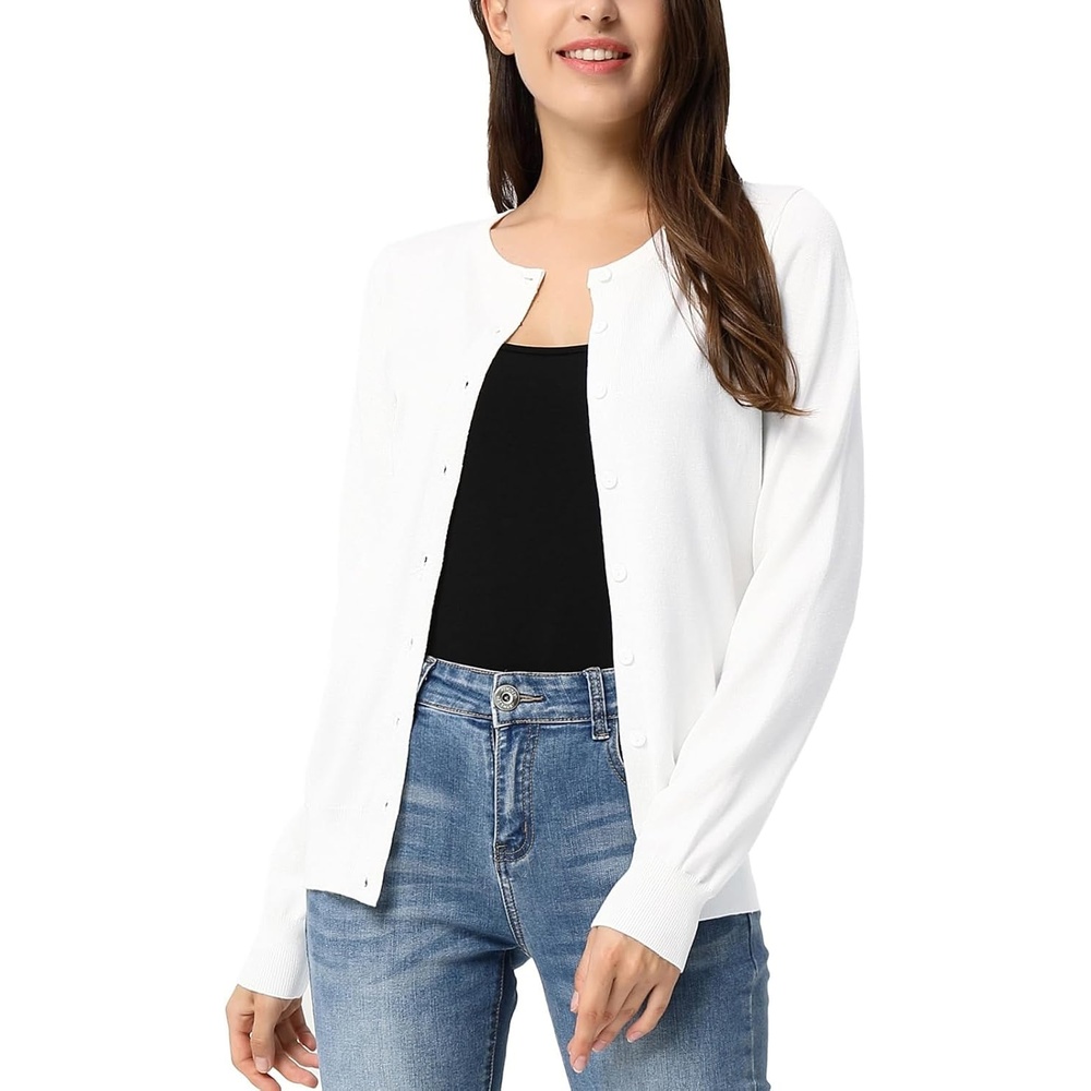 image:imageGRACE KARIN Womens Long Sleeve Knit Cardigan Sweaters Casual Dressy Open Front Button Down Cardigans Summer OutfitsWhite22
