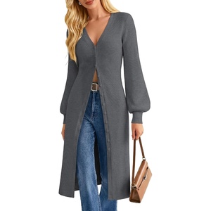 GRACE KARIN Long Cardigan Sweaters for Women V Neck Button Up Sweater Maxi Dress(Dark Gray)