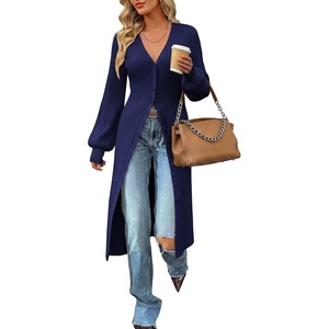 GRACE KARIN Long Cardigan Sweaters for Women V Neck Button Up Sweater Maxi Dress(Navy Blue)