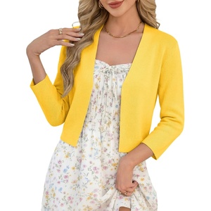 GRACE KARIN Women’s 3/4 Sleeve Cropped Cardigan Sweater Lightweight Open Front Dressy Causal Shrug Summer Outfits(Bright Yellow)