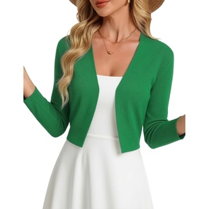 GRACE KARIN Women’s 3/4 Sleeve Cropped Cardigan Sweater Lightweight Open Front Dressy Causal Shrug Summer Outfits(Green)
