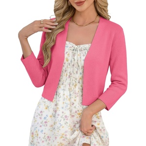 GRACE KARIN Women’s 3/4 Sleeve Cropped Cardigan Sweater Lightweight Open Front Dressy Causal Shrug Summer Outfits(Hot Pink)