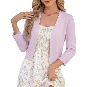 GRACE KARIN Women’s 3/4 Sleeve Cropped Cardigan Sweater Lightweight Open Front Dressy Causal Shrug Summer Outfits(Light Purple)