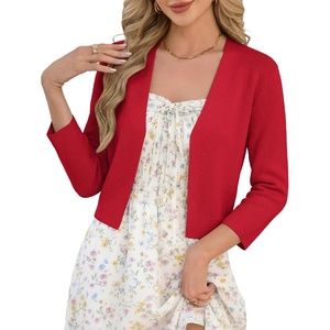 GRACE KARIN Women’s 3/4 Sleeve Cropped Cardigan Sweater Lightweight Open Front Dressy Causal Shrug Summer Outfits(Red)
