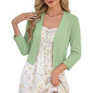 GRACE KARIN Women’s 3/4 Sleeve Cropped Cardigan Sweater Lightweight Open Front Dressy Causal Shrug Summer Outfits(Sage Green)
