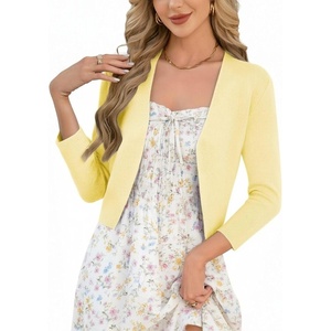 GRACE KARIN Women’s 3/4 Sleeve Cropped Cardigan Sweater Lightweight Open Front Dressy Causal Shrug Summer Outfits(Yellow)