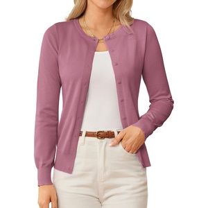GRACE KARIN Womens Long Sleeve Knit Cardigan Sweaters Casual Dressy Open Front Button Down Cardigans Summer Outfits(Dusty Rose)