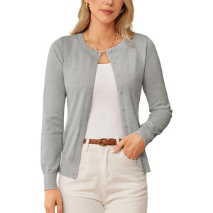 GRACE KARIN Womens Long Sleeve Knit Cardigan Sweaters Casual Dressy Open Front Button Down Cardigans Summer Outfits(Gray)
