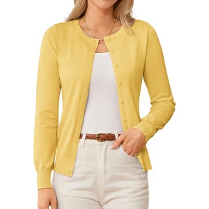 GRACE KARIN Womens Long Sleeve Knit Cardigan Sweaters Casual Dressy Open Front Button Down Cardigans Summer Outfits(Light Yellow)