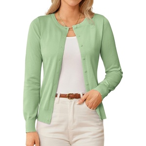 GRACE KARIN Womens Long Sleeve Knit Cardigan Sweaters Casual Dressy Open Front Button Down Cardigans Summer Outfits(Mint Green)