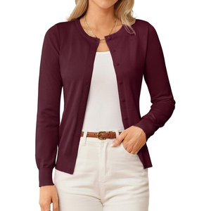 GRACE KARIN Womens Long Sleeve Knit Cardigan Sweaters Casual Dressy Open Front Button Down Cardigans Summer Outfits(Wine Red)