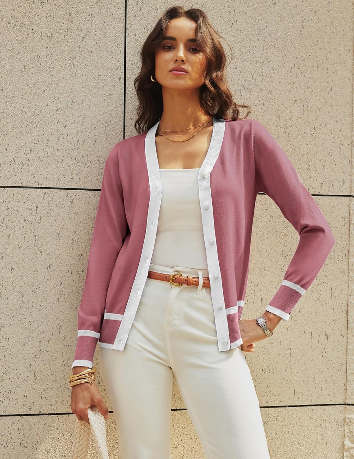 image:imageGRACE KARIN Cardigan Sweaters for Women Lightweight Long Sleeve Cropped Cardigan Summer Fall Fashion Clothing Outfits ShrugDusty Pink