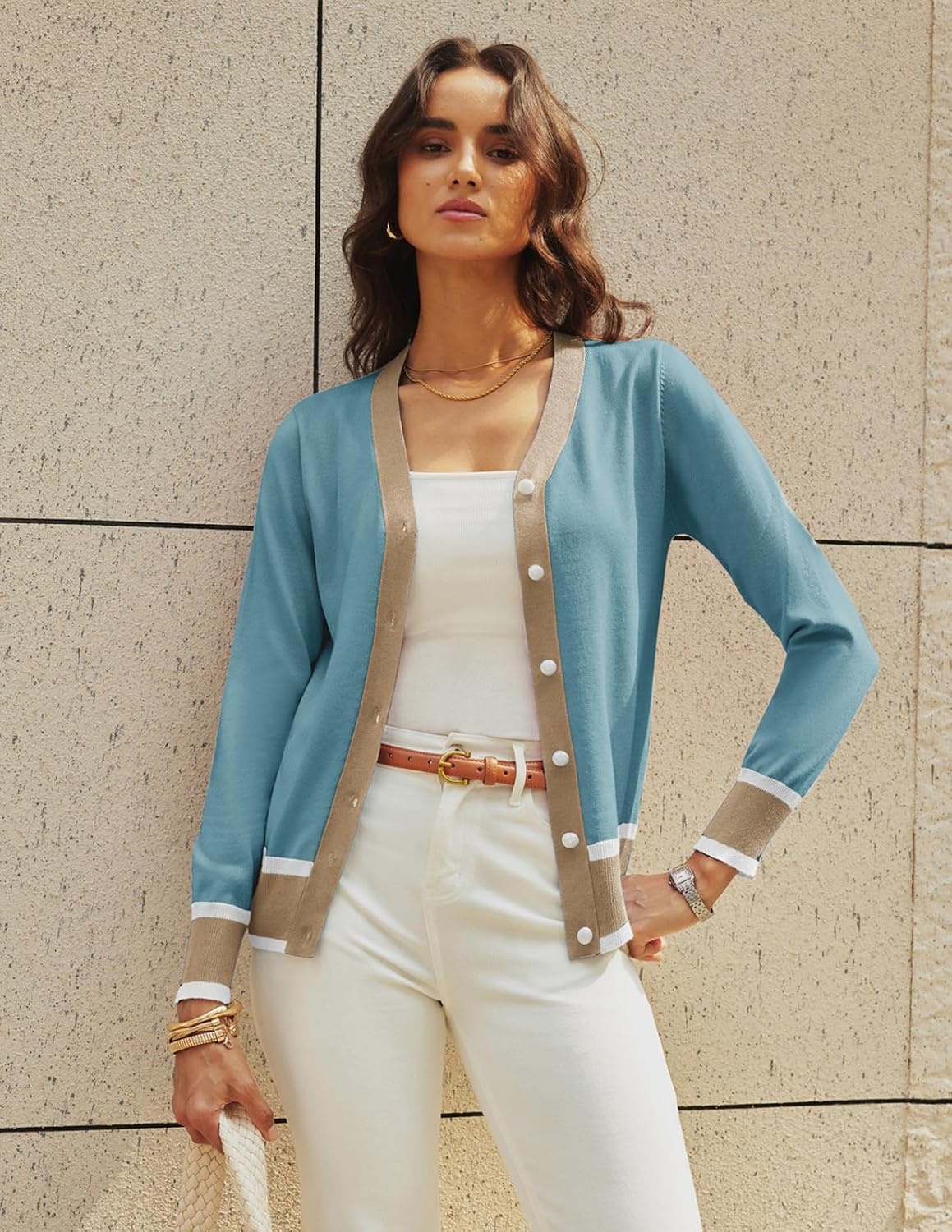 image:imageGRACE KARIN Cardigan Sweaters for Women Lightweight Long Sleeve Cropped Cardigan Summer Fall Fashion Clothing Outfits ShrugGray Blue Beige