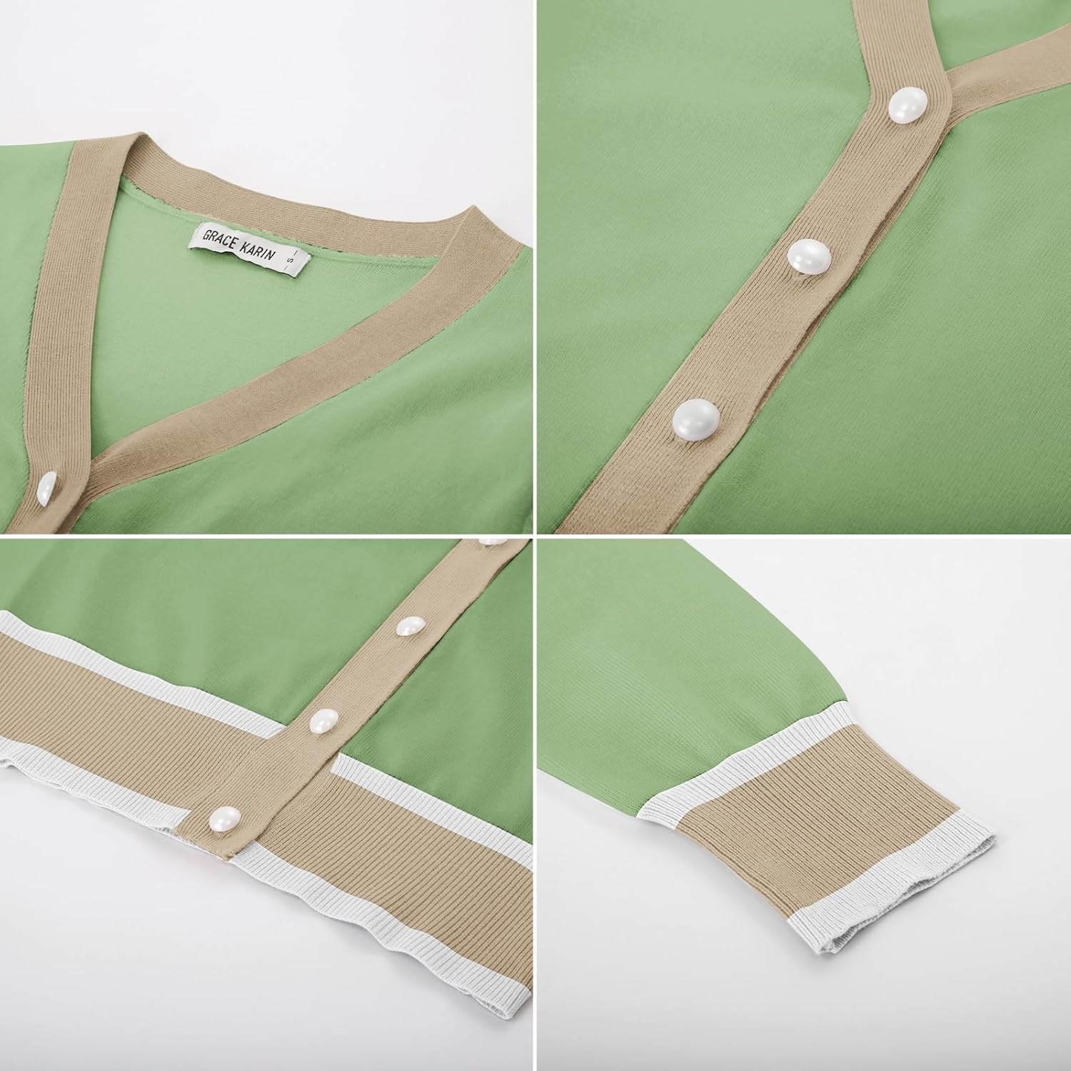 image:imageGRACE KARIN Cardigan Sweaters for Women Lightweight Long Sleeve Cropped Cardigan Summer Fall Fashion Clothing Outfits ShrugLight Green