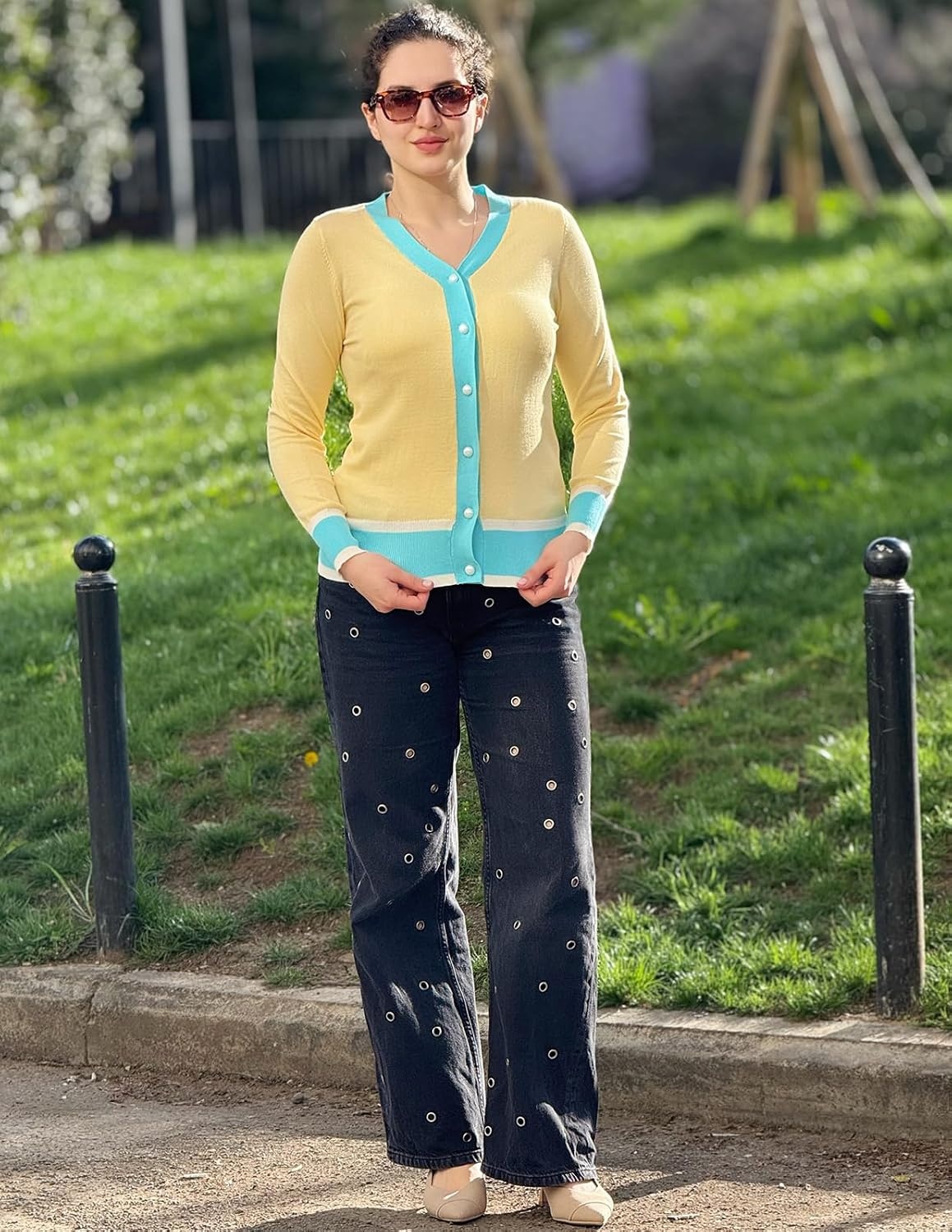 image:imageGRACE KARIN Cardigan Sweaters for Women Lightweight Long Sleeve Cropped Cardigan Summer Fall Fashion Clothing Outfits ShrugLight Yellow