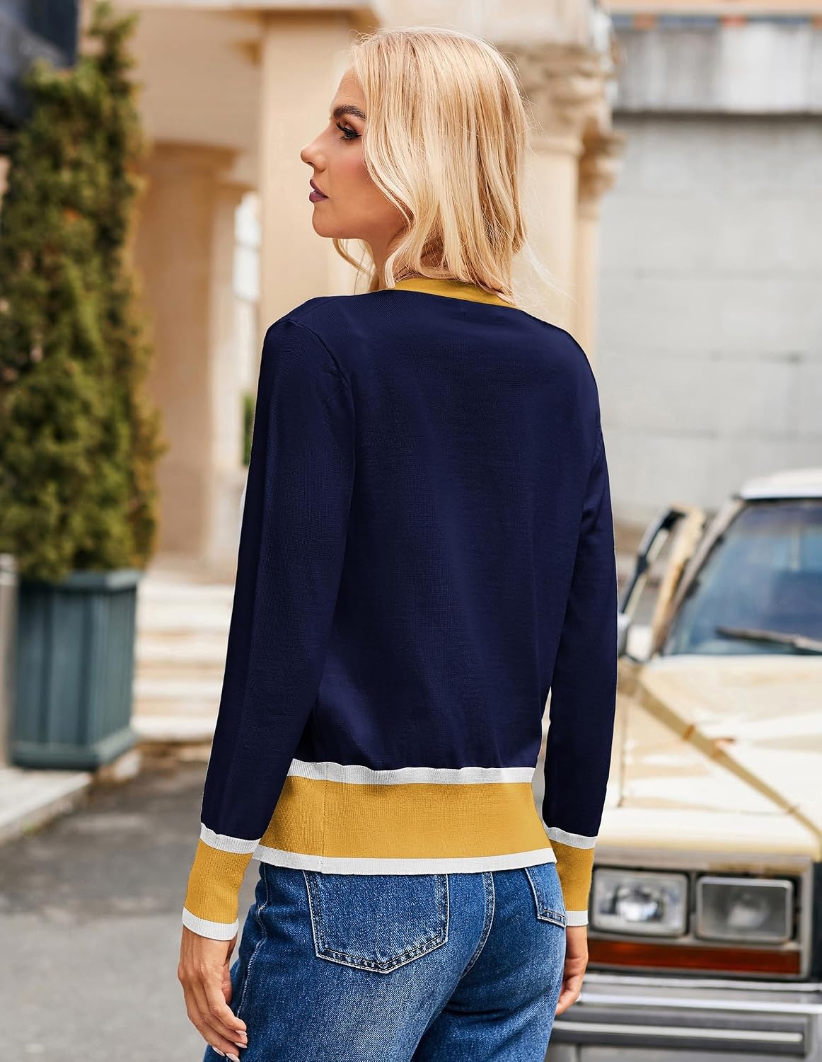 image:imageGRACE KARIN Cardigan Sweaters for Women Lightweight Long Sleeve Cropped Cardigan Summer Fall Fashion Clothing Outfits ShrugNavy Yellow
