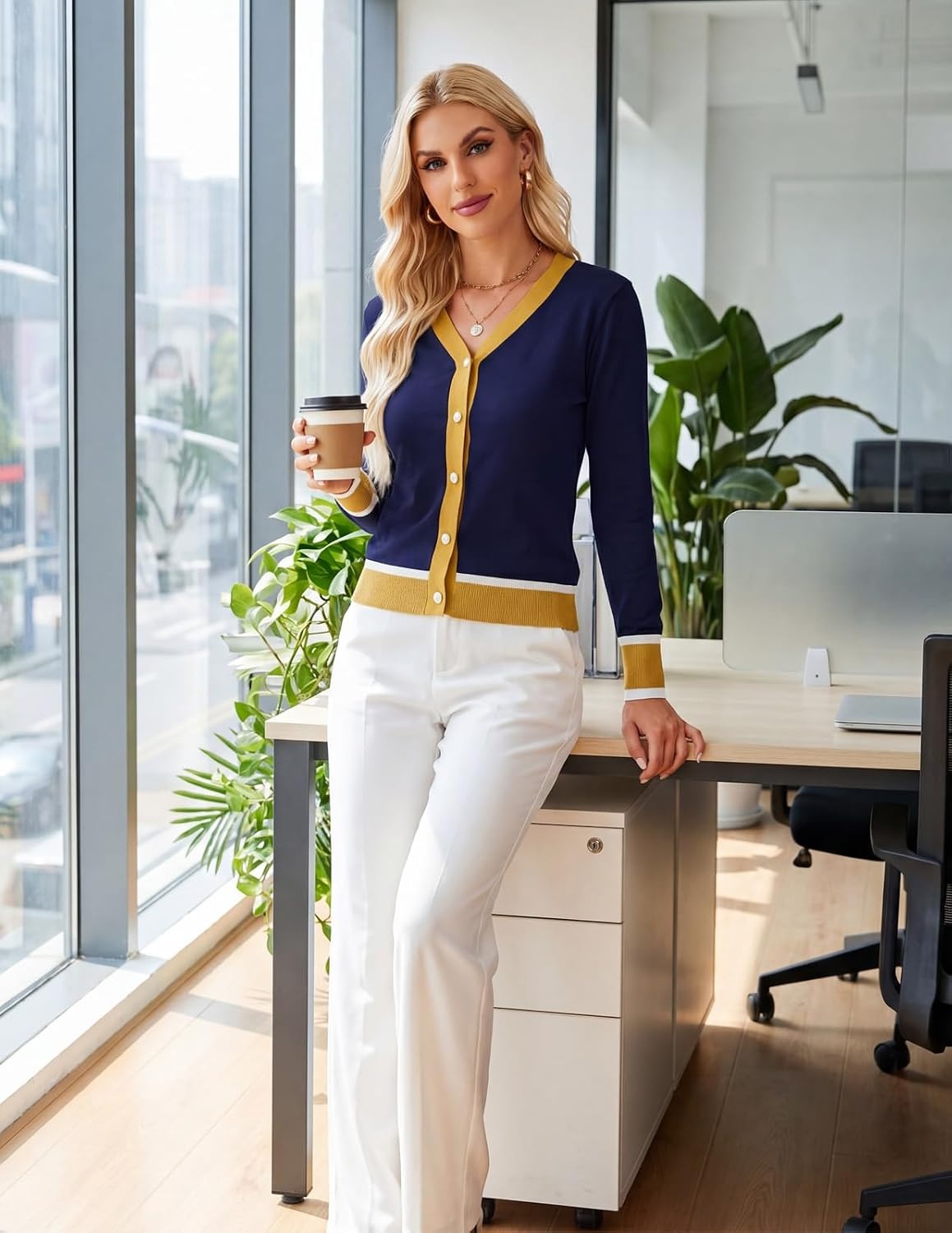 image:imageGRACE KARIN Cardigan Sweaters for Women Lightweight Long Sleeve Cropped Cardigan Summer Fall Fashion Clothing Outfits ShrugNavy Yellow