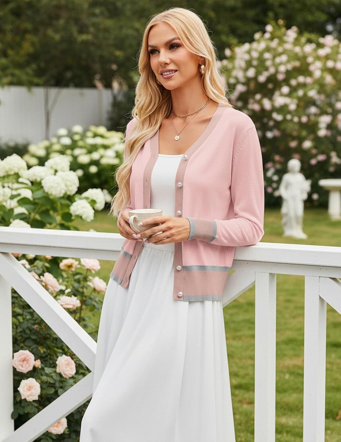 image:imageGRACE KARIN Cardigan Sweaters for Women Lightweight Long Sleeve Cropped Cardigan Summer Fall Fashion Clothing Outfits ShrugPink