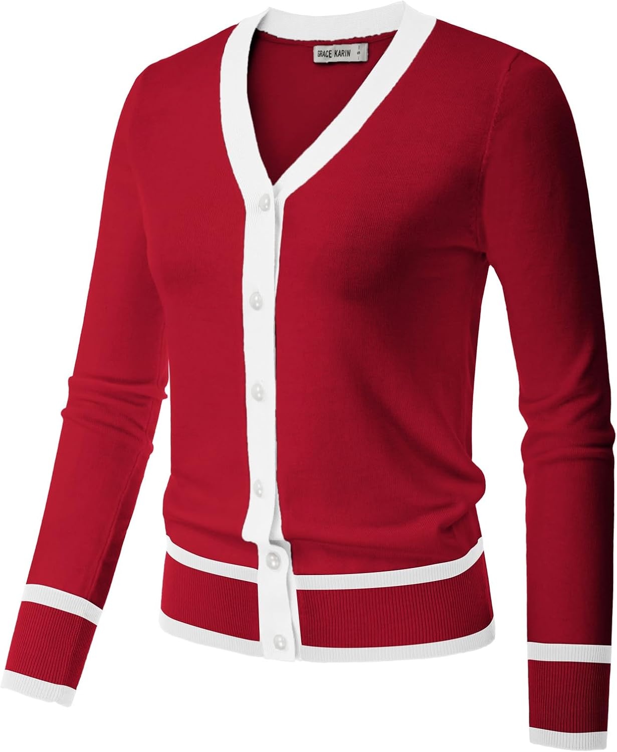 image:imageGRACE KARIN Cardigan Sweaters for Women Lightweight Long Sleeve Cropped Cardigan Summer Fall Fashion Clothing Outfits ShrugRed White