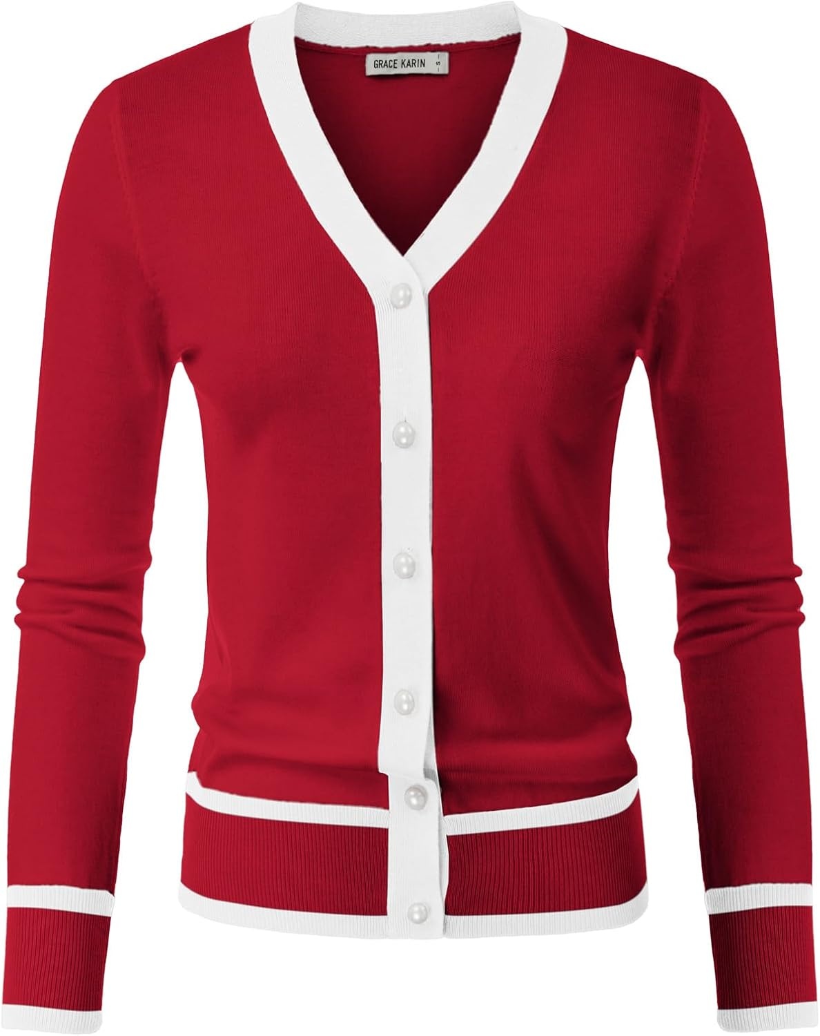 image:imageGRACE KARIN Cardigan Sweaters for Women Lightweight Long Sleeve Cropped Cardigan Summer Fall Fashion Clothing Outfits ShrugRed White