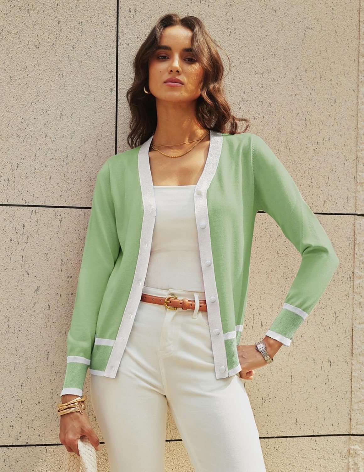 image:imageGRACE KARIN Cardigan Sweaters for Women Lightweight Long Sleeve Cropped Cardigan Summer Fall Fashion Clothing Outfits ShrugSage Green