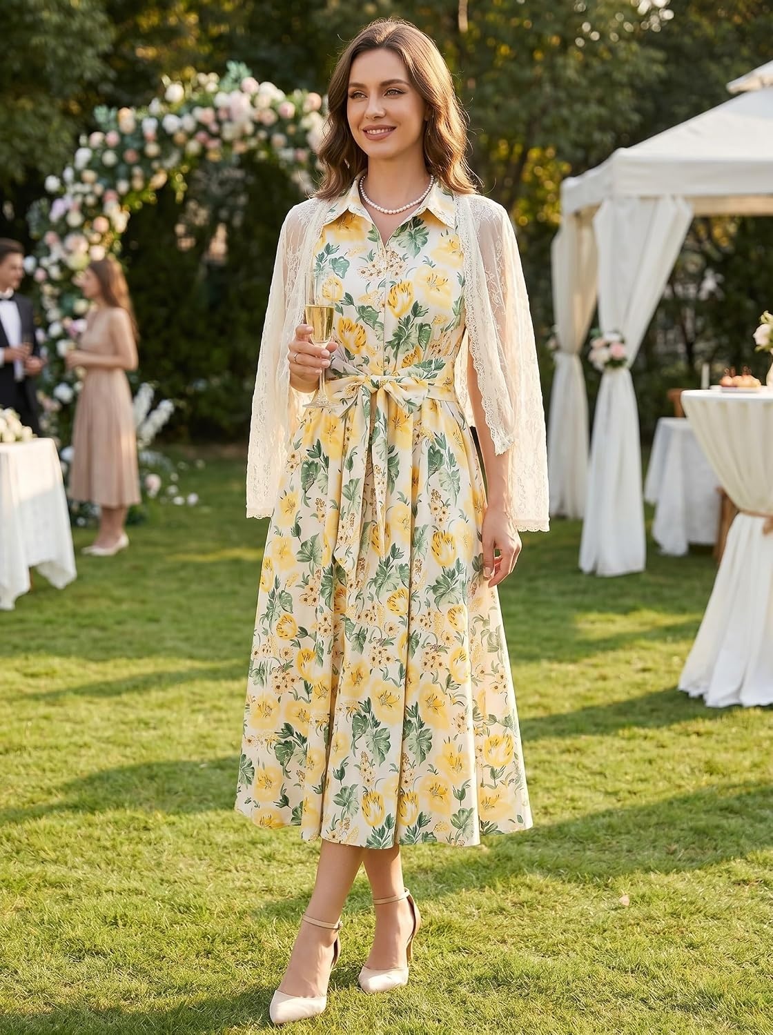 image:imageGRACE KARIN Womens 2026 Summer Sleeveless Floral Flowy Casual Dresses Boho Tie Belt A Line Shirt Midi Dress with PocketYellow